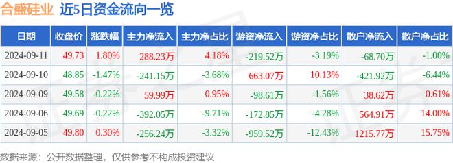 合盛硅业（603260）9月11日主力资金净买入28823万元(图1)